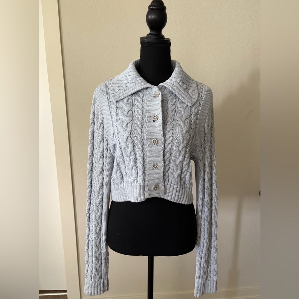 Baby Blue Cable Knit Cropped Cardigan